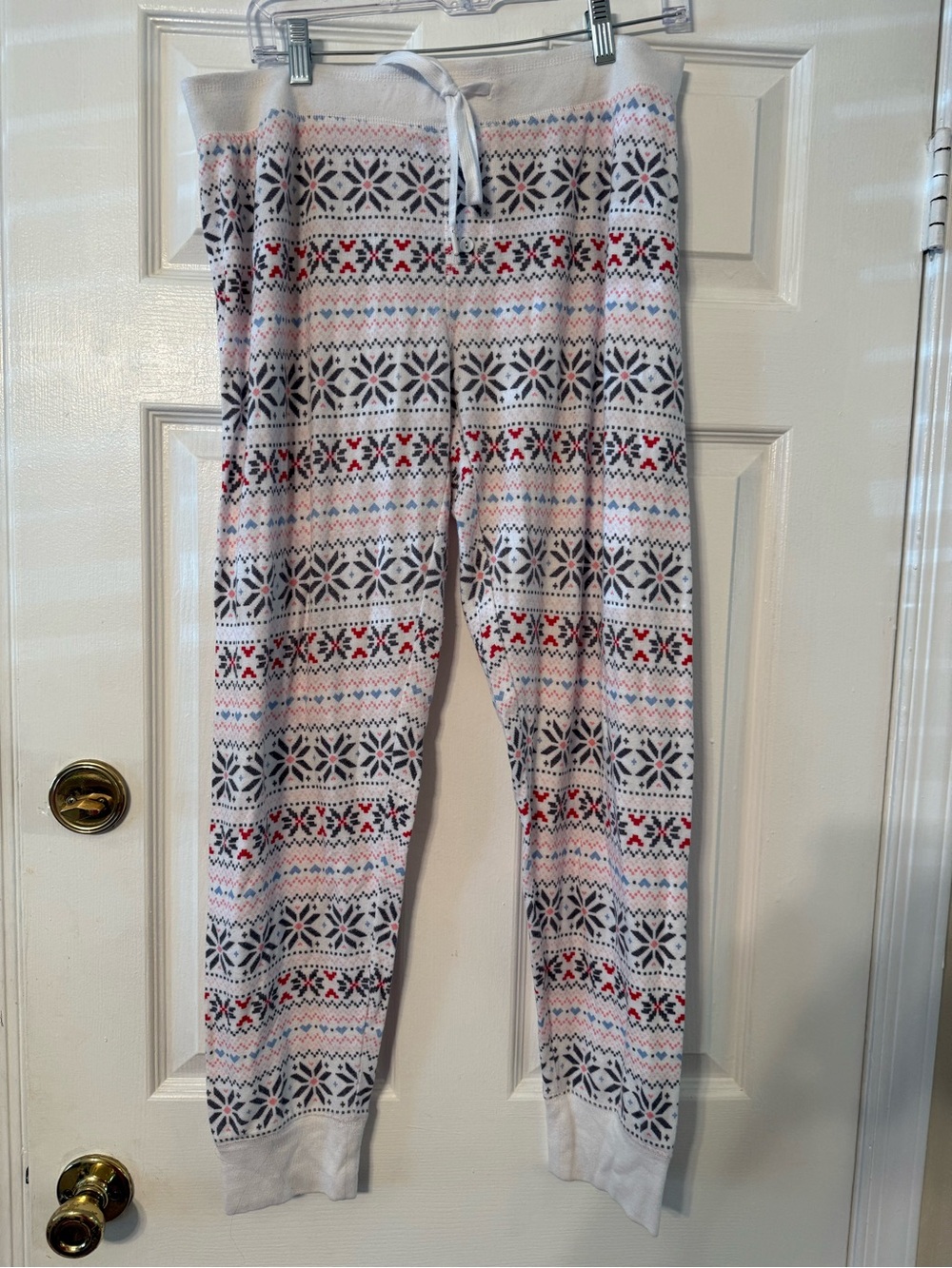 PJ Salvage White Fair Isle Pajama Pants with Red & Navy Accents